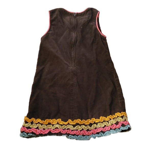 Rare Editions Brown Corduroy Jumper Girl’s Dress Flowers Ruffles Colorful Size 5 - Picture 5 of 8